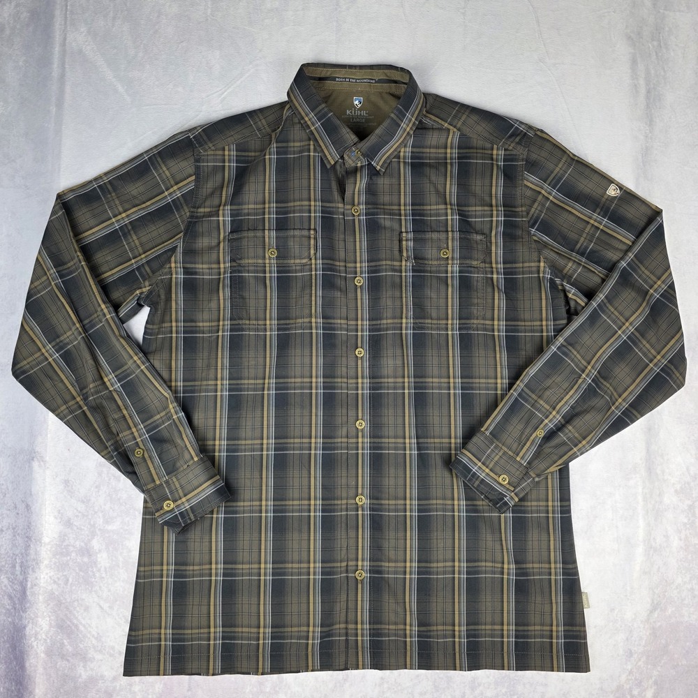 Kuhl Men's Olive and Gray Plaid Button-Down Shirt